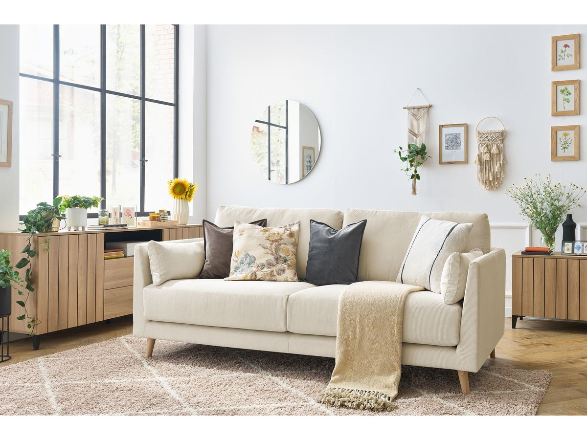 Canapé droit fixe 3 places MONTMARTRE Tissu velours côtelé