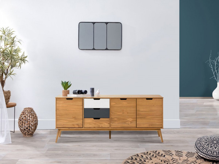 Buffet 171 cm ALMA Bois clair, Gris et Blanc