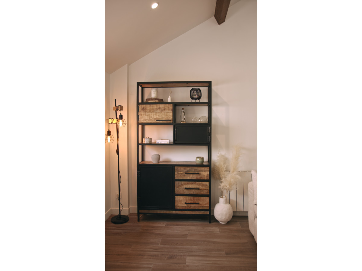 BEAUBOURG Set met 160 cm dressoir + mangohouten boekenkast