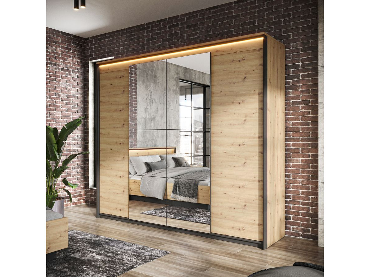 Armoire 4 portes 250 cm KYRIA imitation Chêne