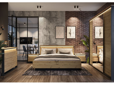Ensemble KYRIA avec Lit coffre + Commode + Armoire + 2 chevets