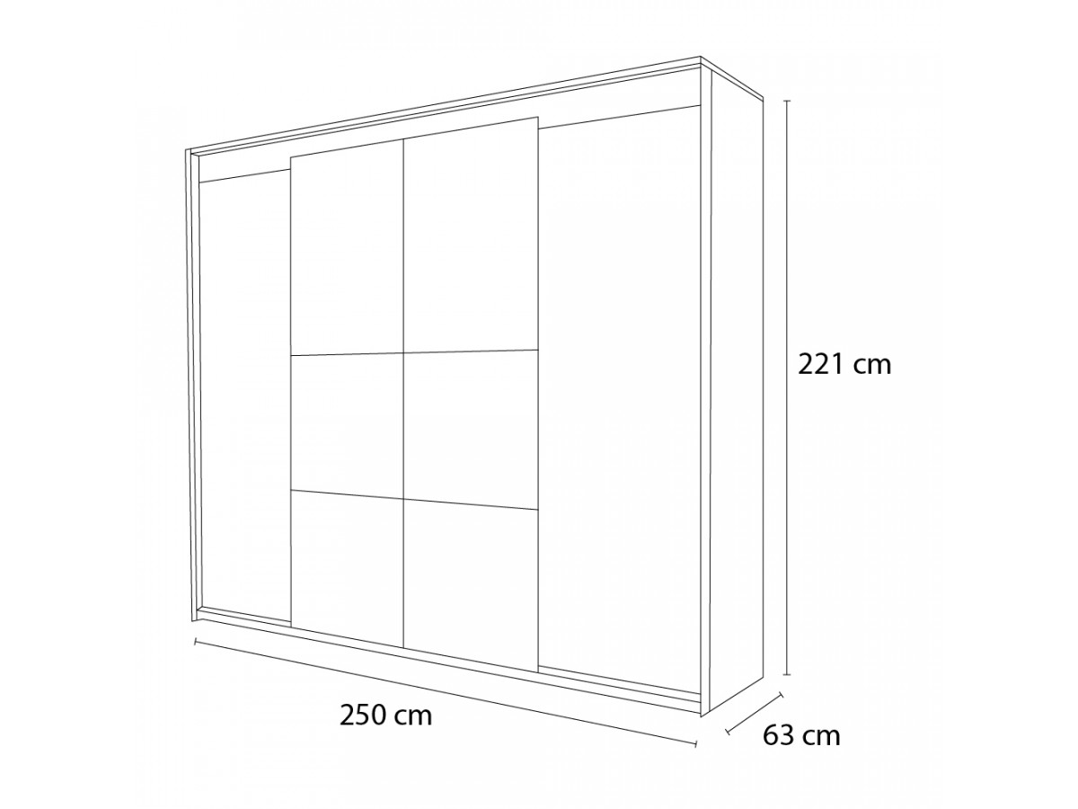 KYRIA 250 cm 4-deurs kledingkast met LED's, eikenlook