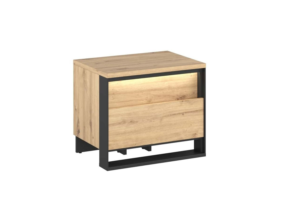 Table de chevet 2 tiroirs KYRIA avec LED imitation Chêne