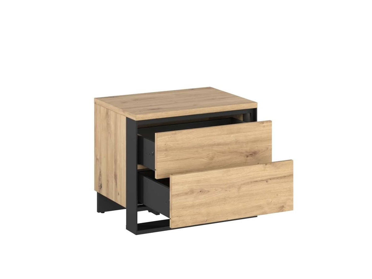 Table de chevet 2 tiroirs KYRIA avec LED imitation Chêne