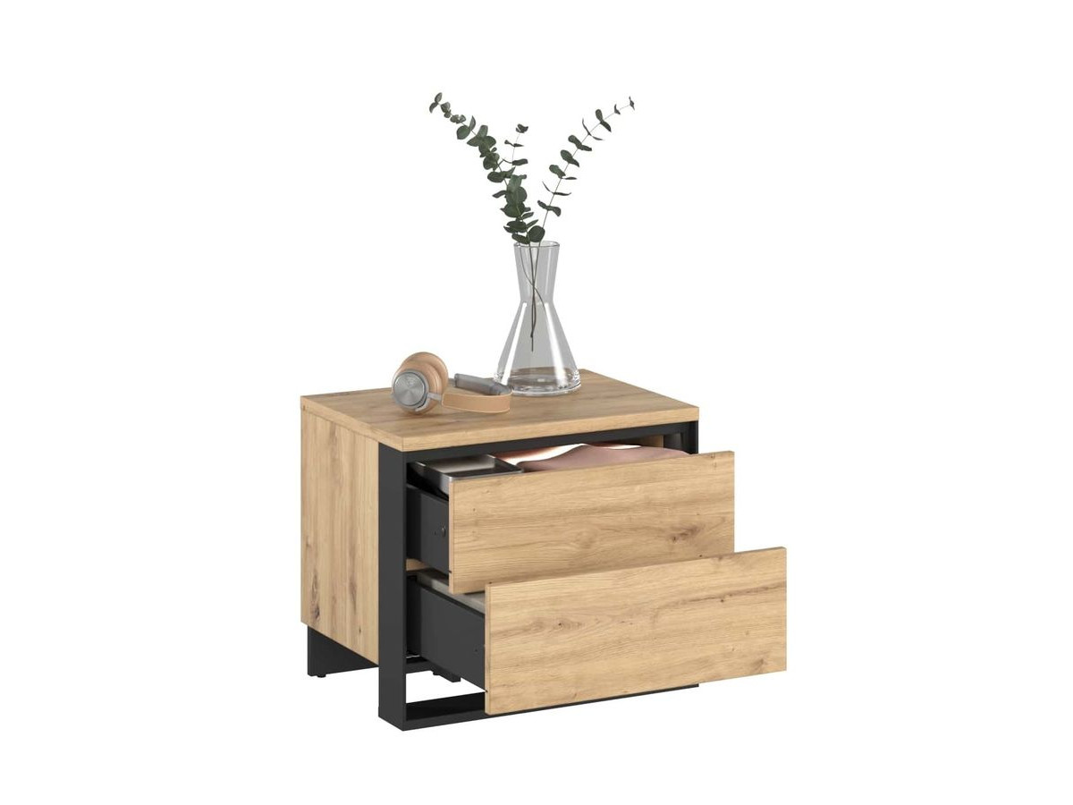 Table de chevet 2 tiroirs KYRIA avec LED imitation Chêne