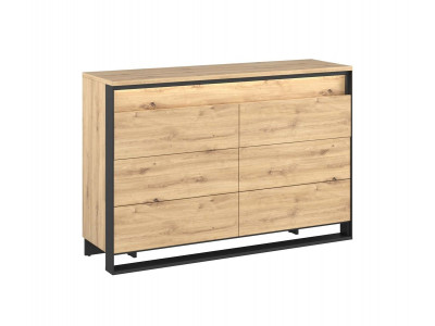 Commode 6 tiroirs KYRIA avec LED imitation Chêne