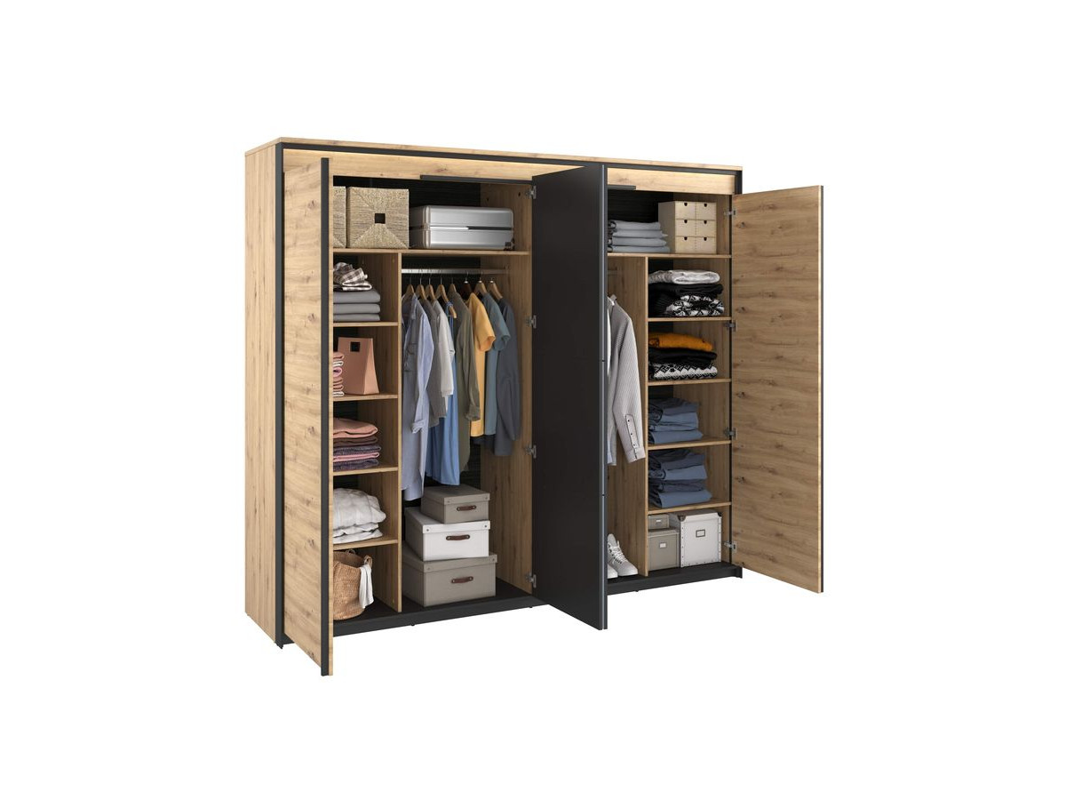 KYRIA set met opbergbed + ladekast + kledingkast + 2 nachtkastjes