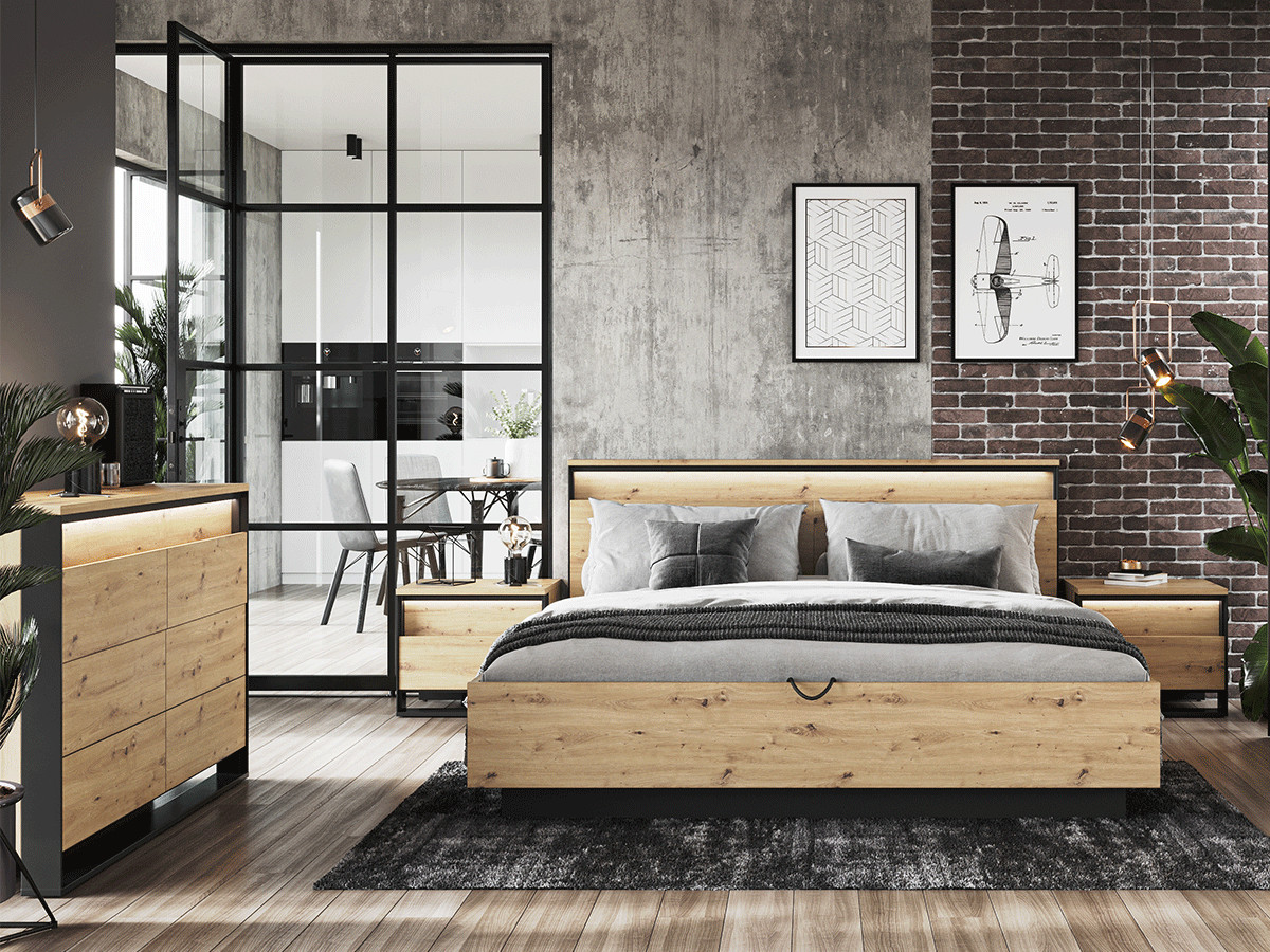 KYRIA set met opbergbed + ladekast + 2 nachtkastjes