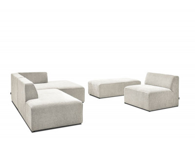 Canapé d'angle fixe modulable MEGEVE tissu texturé avec 1 chauffeuse et 1 pouf