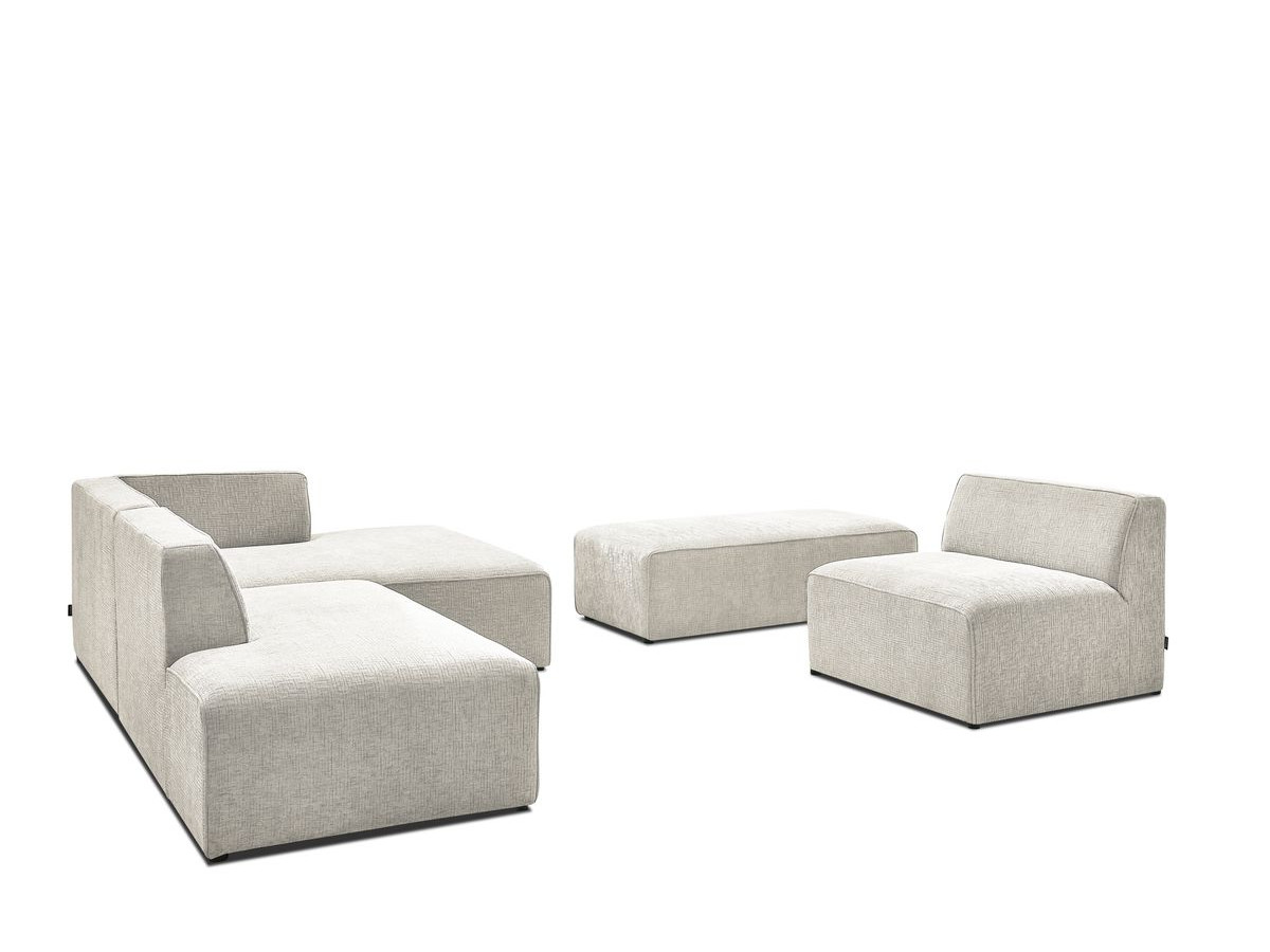 Canapé d'angle fixe modulable MEGEVE tissu texturé avec 1 chauffeuse et 1 pouf