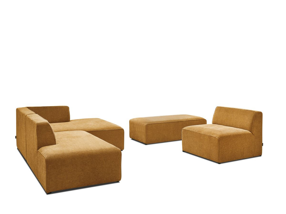 MEGEVE vaste modulaire hoekbank in structuurstof met 1 fauteuil en 1 poef