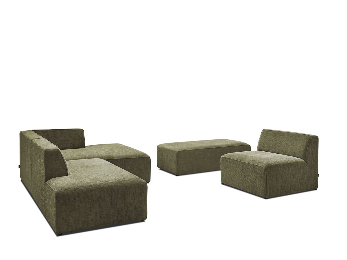 Canapé d'angle fixe modulable MEGEVE tissu texturé avec 1 chauffeuse et 1 pouf