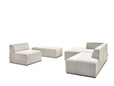 Canapé d'angle fixe modulable MEGEVE tissu texturé avec 1 chauffeuse et 1 pouf