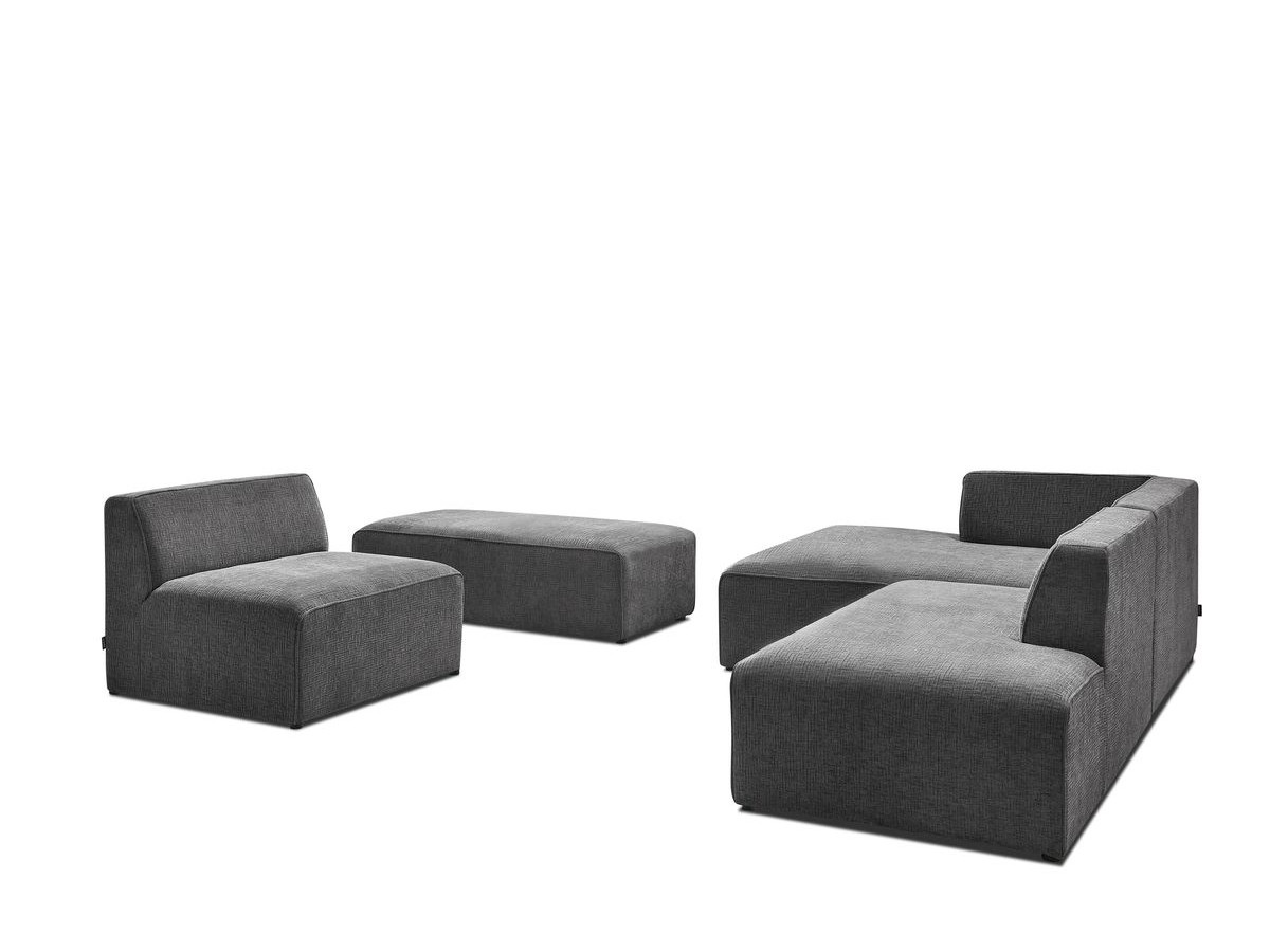 MEGEVE vaste modulaire hoekbank in structuurstof met 1 fauteuil en 1 poef