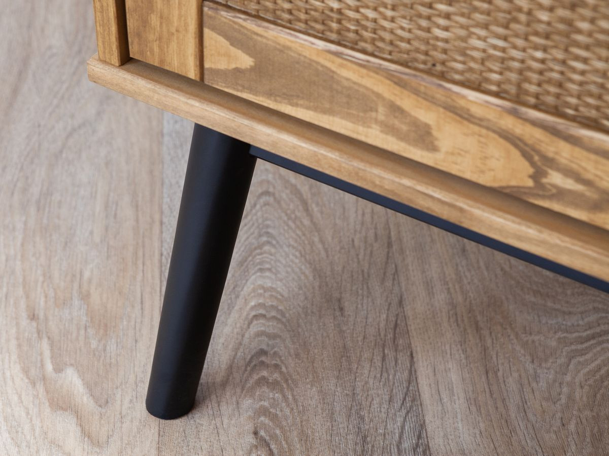 Dressoir 3 deuren 186 cm ALBI in massief hout en rotan