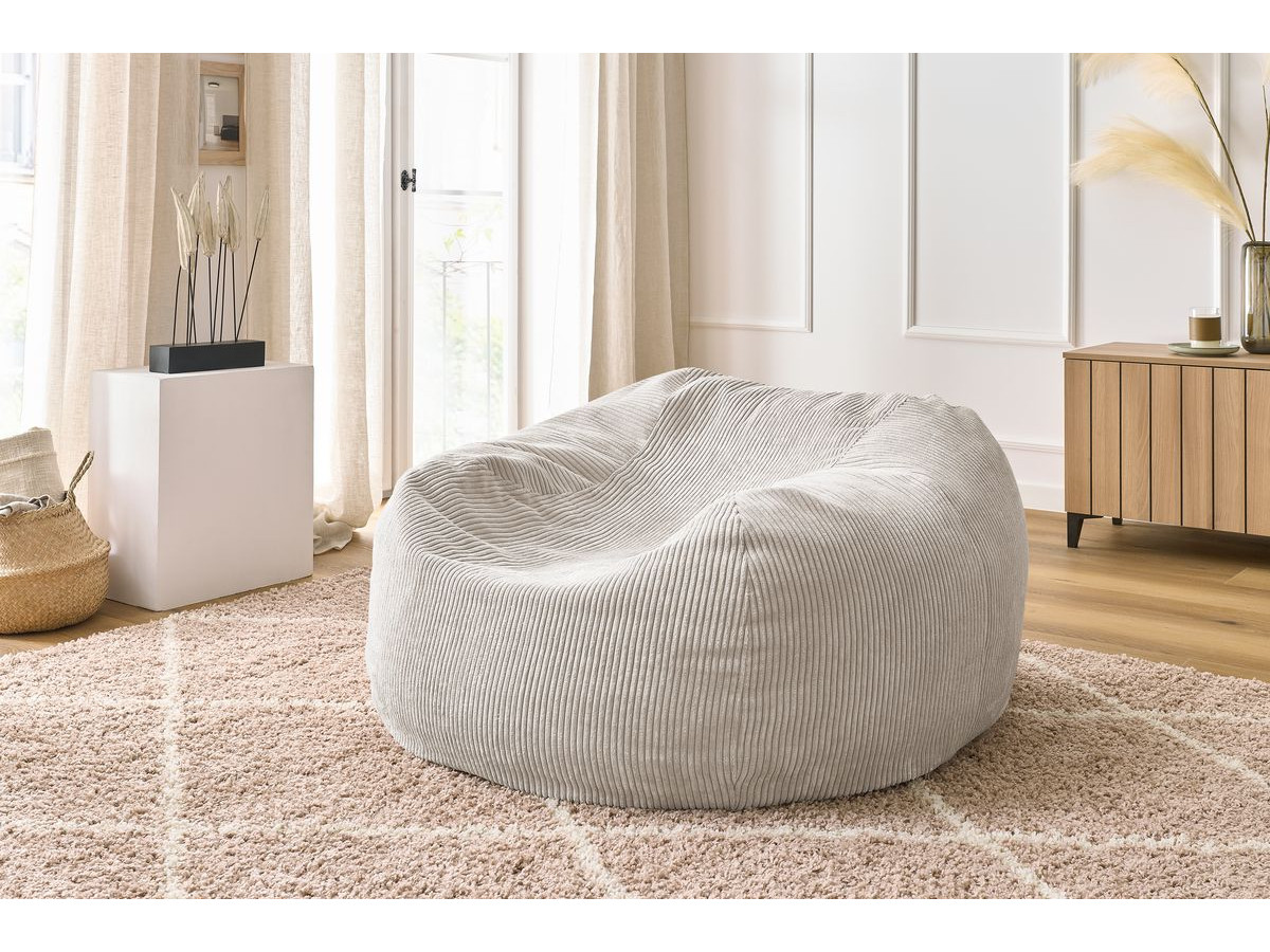 Pouf ultra moelleux VOLTAIRE velours côtelé beige — vue 5