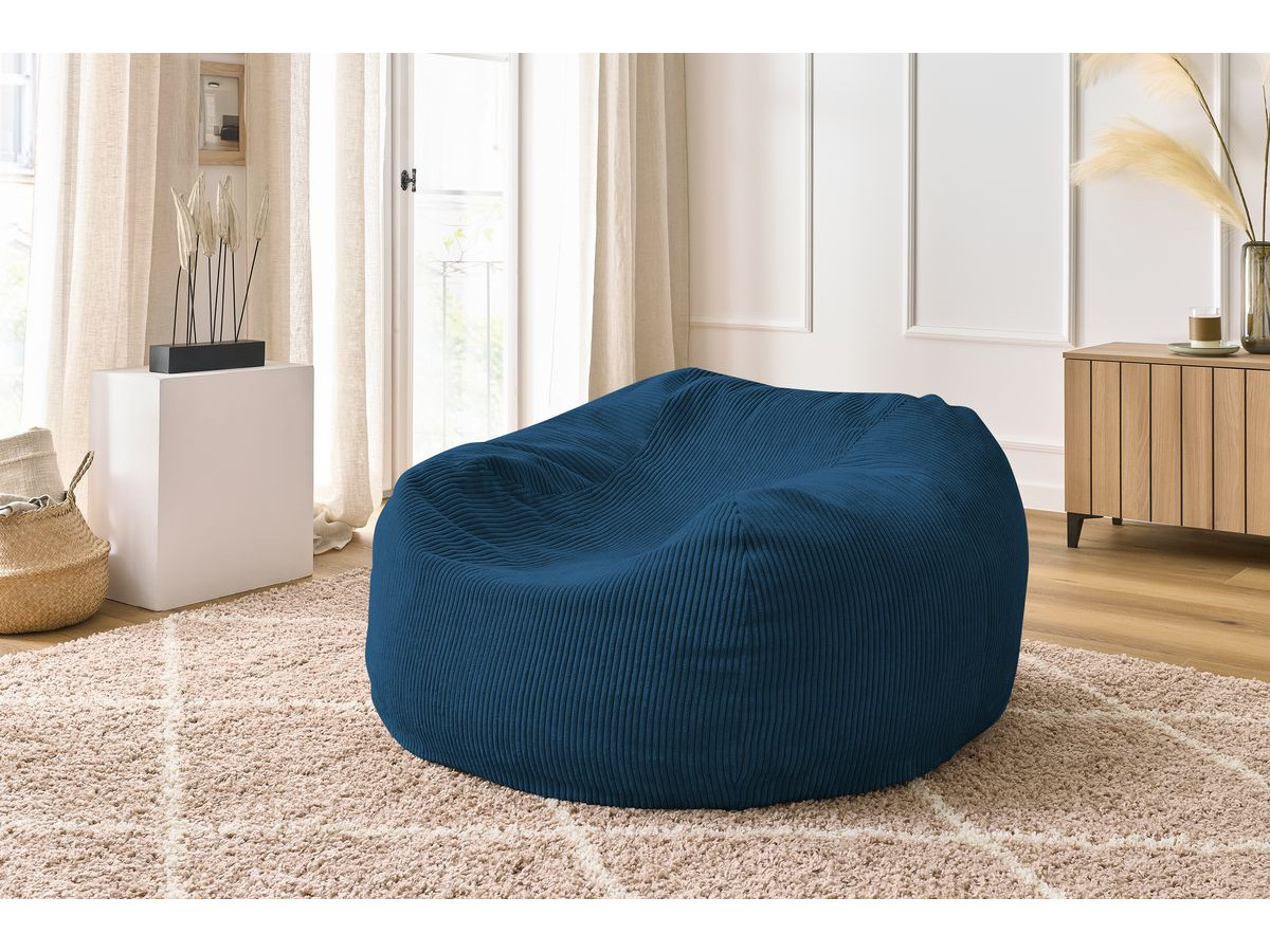 Pouf ultra moelleux VOLTAIRE velours côtelé bleu foncé — vue 5