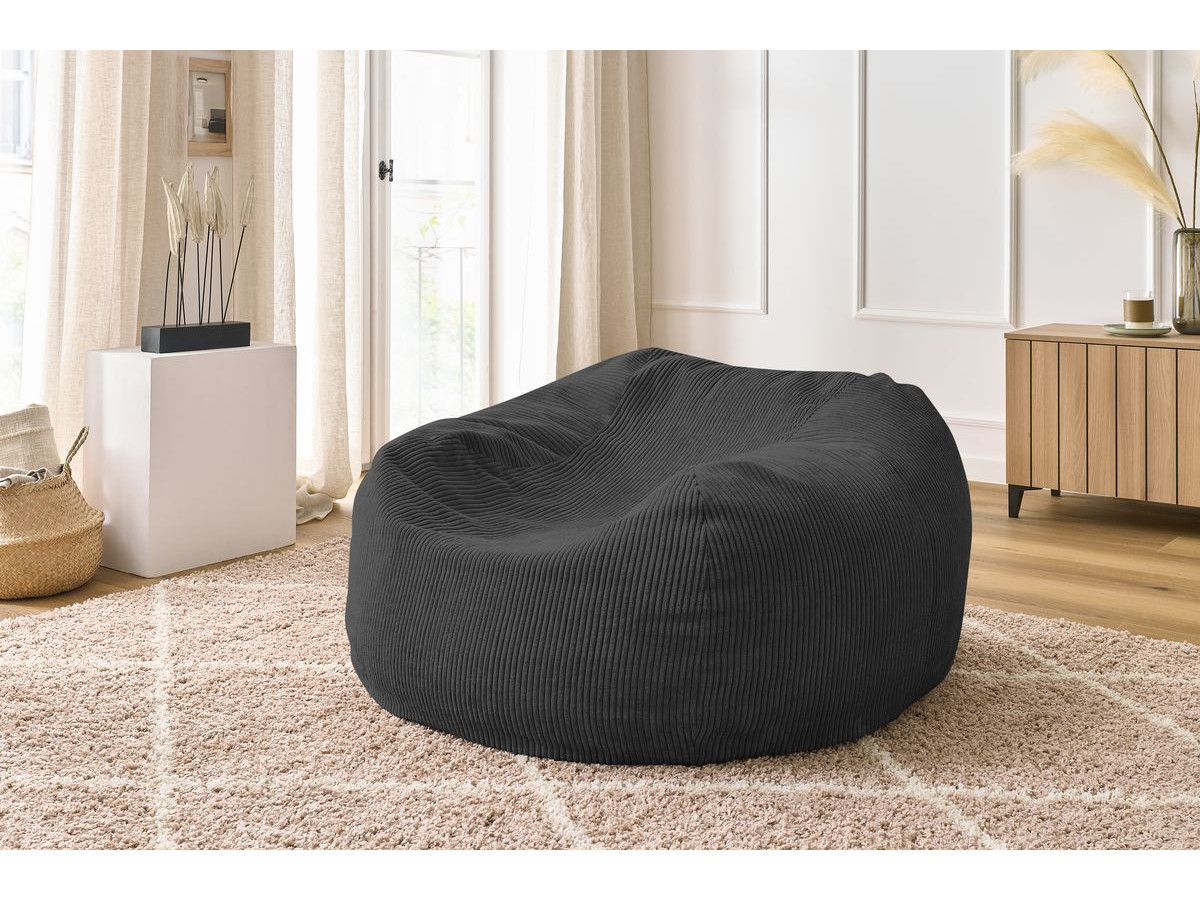 Pouf ultra moelleux VOLTAIRE velours côtelé gris foncé — vue 5