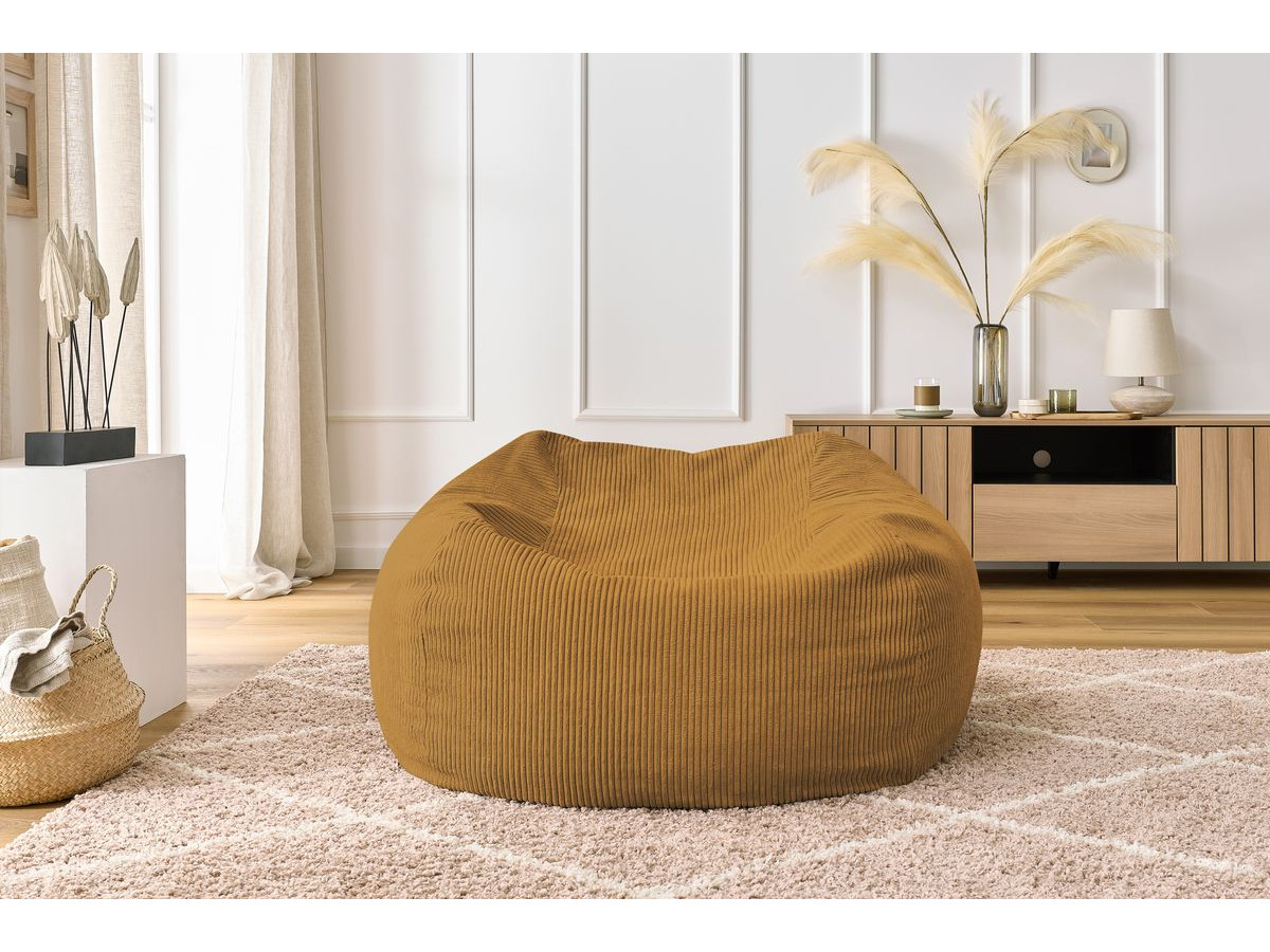 Canapé d'angle fixe EVEREST tissu chiné - Orange - Angle droit - 10 coussins