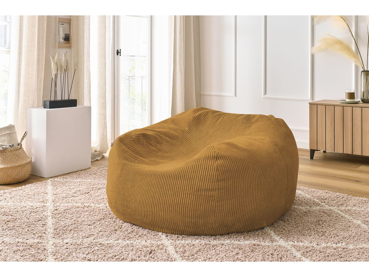 Pouf ultra moelleux VOLTAIRE velours côtelé jaune — vue 5
