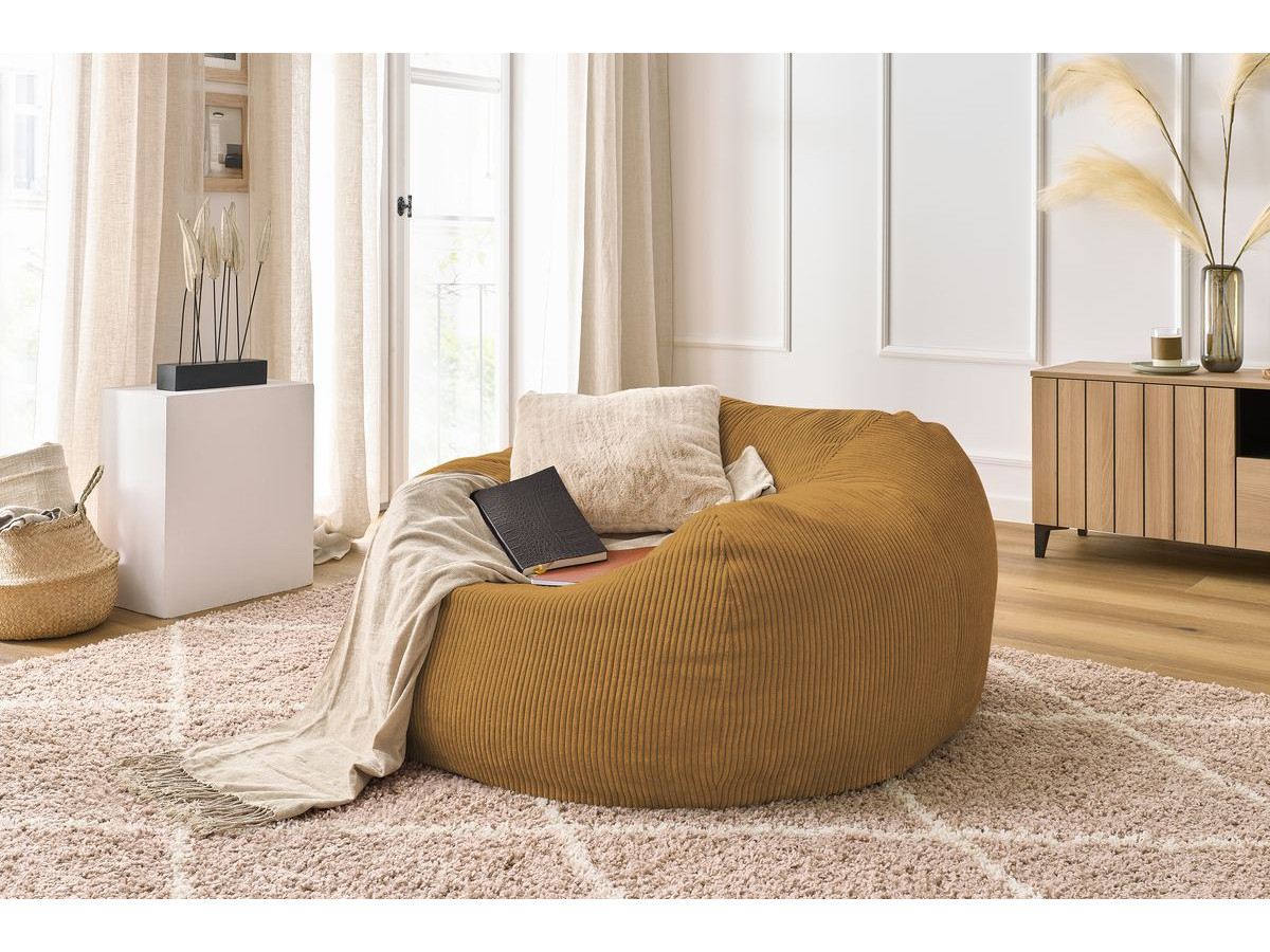 Canapé d'angle fixe EVEREST tissu chiné - Orange - Angle droit - 10 coussins