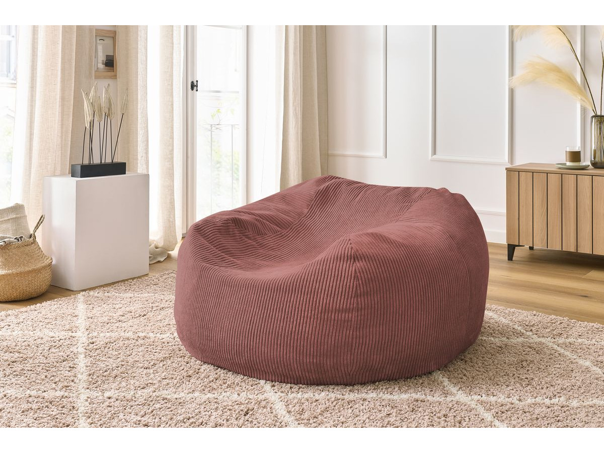 Pouf ultra moelleux VOLTAIRE velours côtelé rose — vue 5