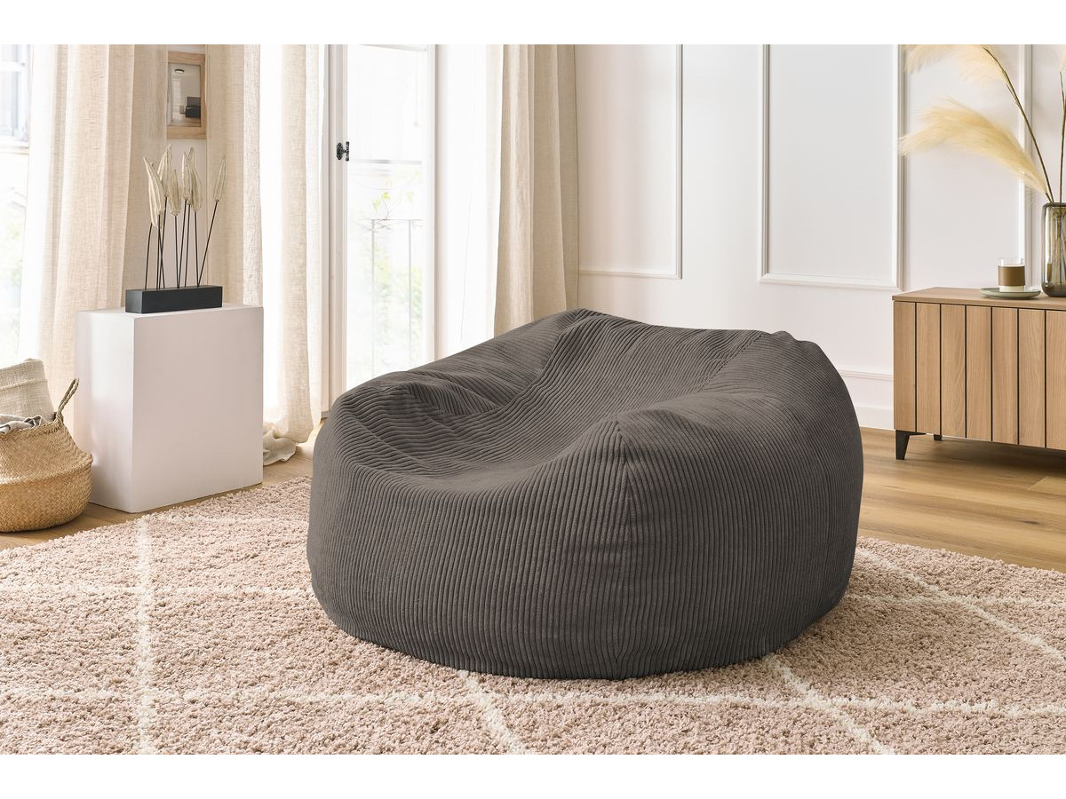 Pouf ultra moelleux VOLTAIRE velours côtelé taupe — vue 5