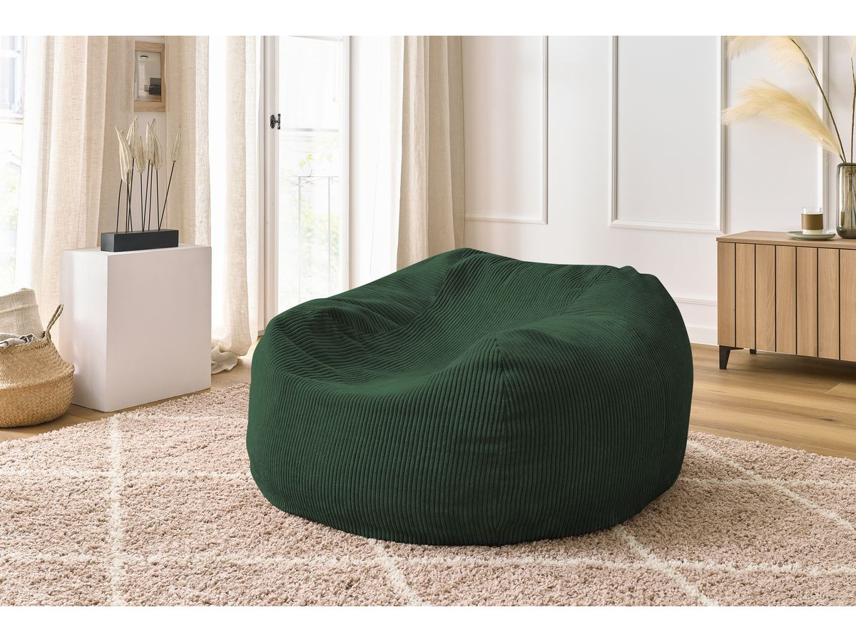 Pouf ultra moelleux VOLTAIRE velours côtelé vert — vue 5