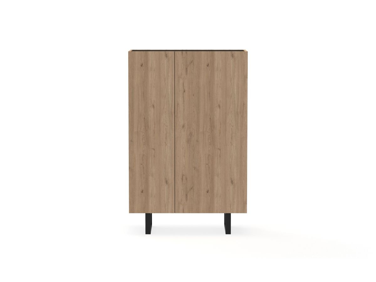 Buffet haut 2 portes 90 cm OPERA effet chêne et imitation marbre noir