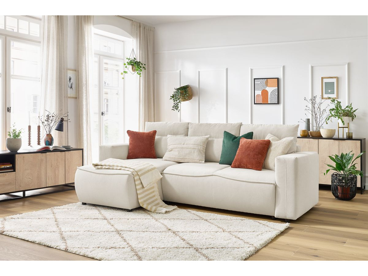 Canapé d'angle convertible coffre JASMIN velours côtelé