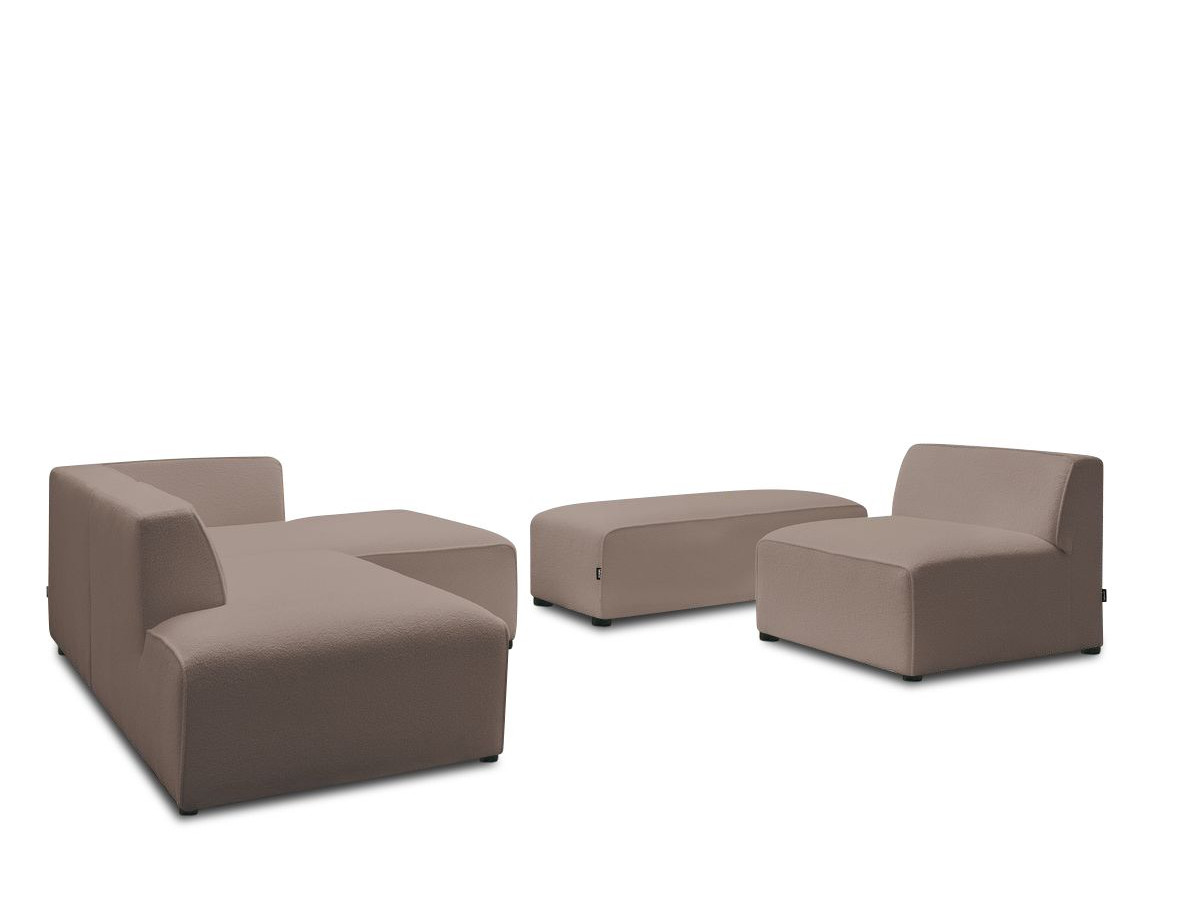 Canapé d'angle fixe modulable MEGEVE tissu bouclette avec 1 chauffeuse et 1 pouf