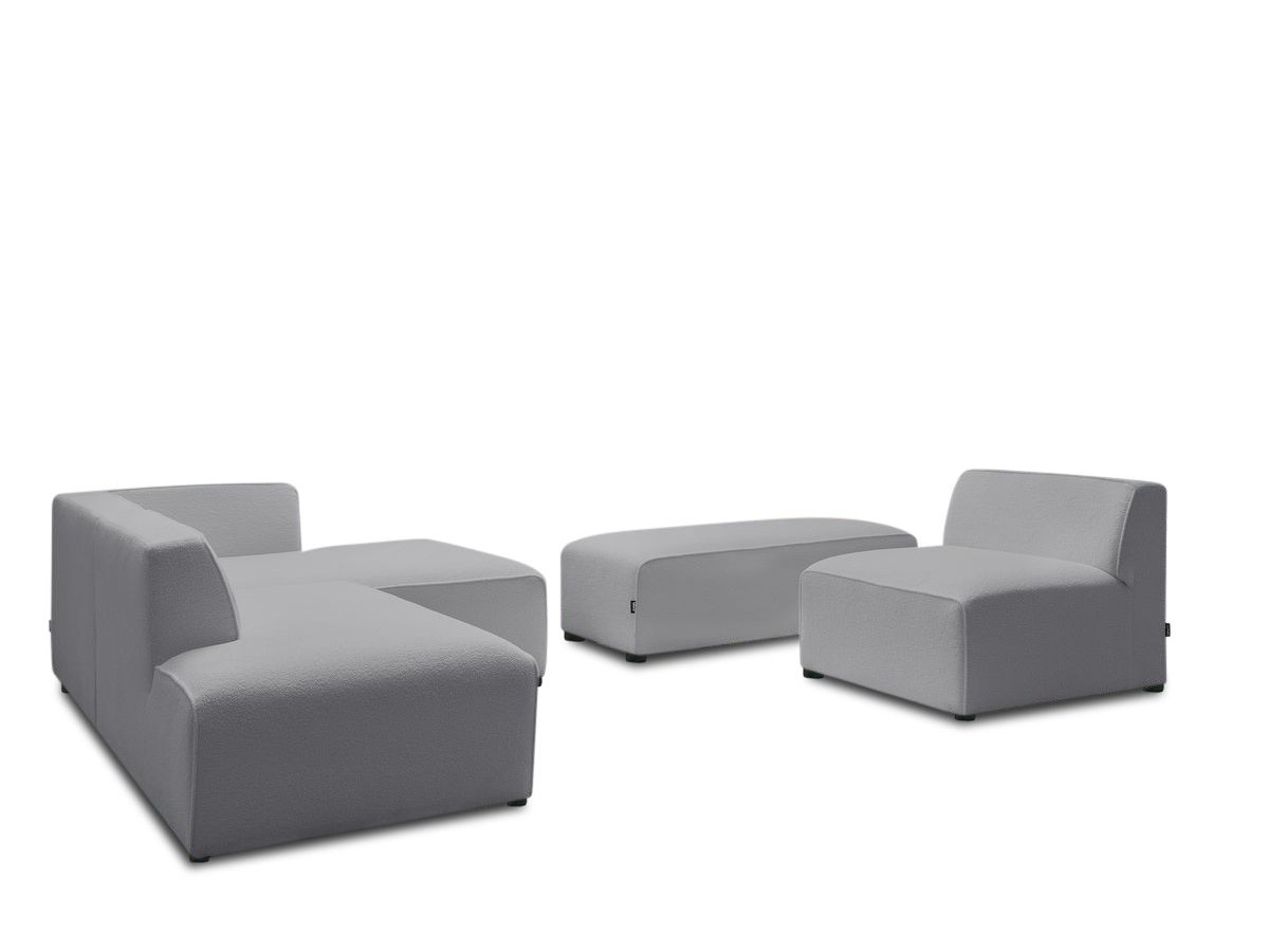 Canapé d'angle fixe modulable MEGEVE tissu bouclette avec 1 chauffeuse et 1 pouf