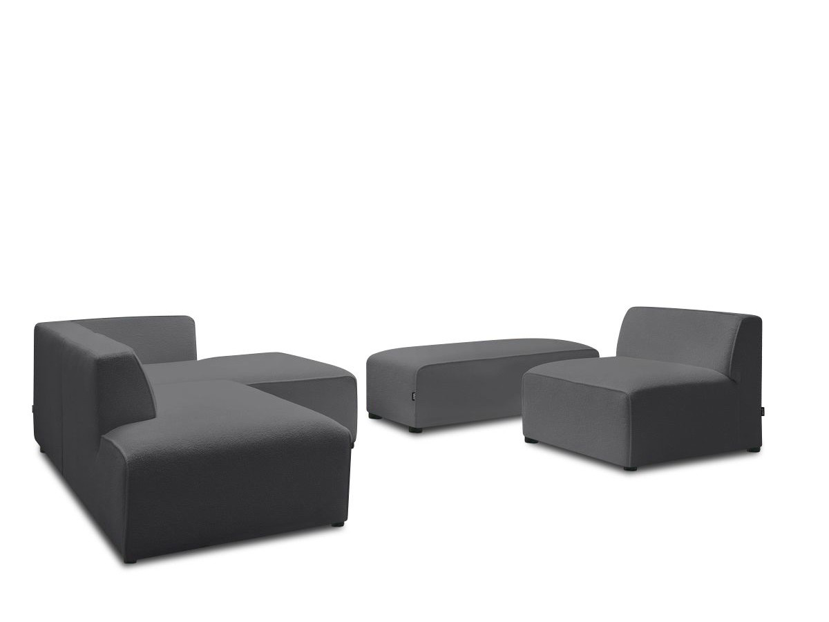 Canapé d'angle fixe modulable MEGEVE tissu bouclette avec 1 chauffeuse et 1 pouf