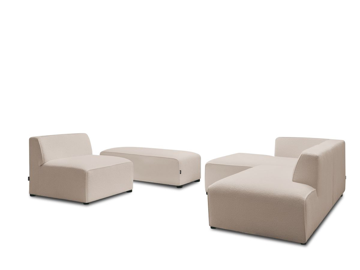 Canapé d'angle fixe modulable MEGEVE tissu bouclette avec 1 chauffeuse et 1 pouf