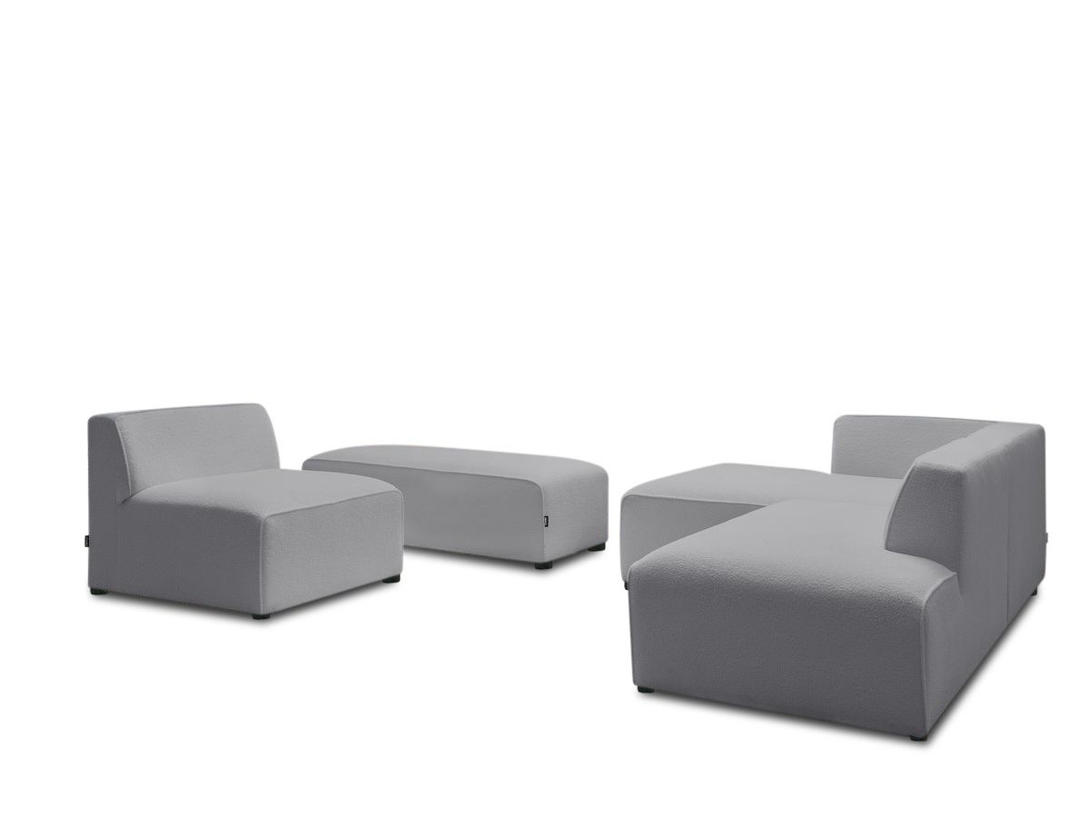 MEGEVE modulaire vaste hoekbank in badstof met 1 fauteuil en 1 poef