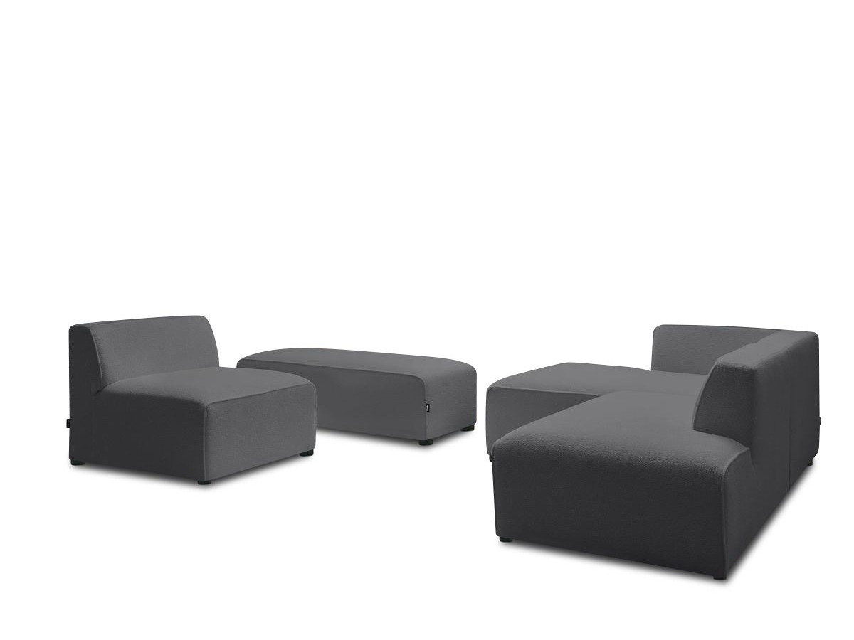 Canapé d'angle fixe modulable MEGEVE tissu bouclette avec 1 chauffeuse et 1 pouf
