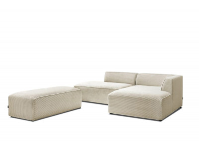 Canapé d'angle fixe modulable MEGEVE tissu velours côtelé avec pouf
