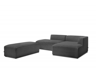 Canapé d'angle fixe modulable MEGEVE tissu velours côtelé avec pouf