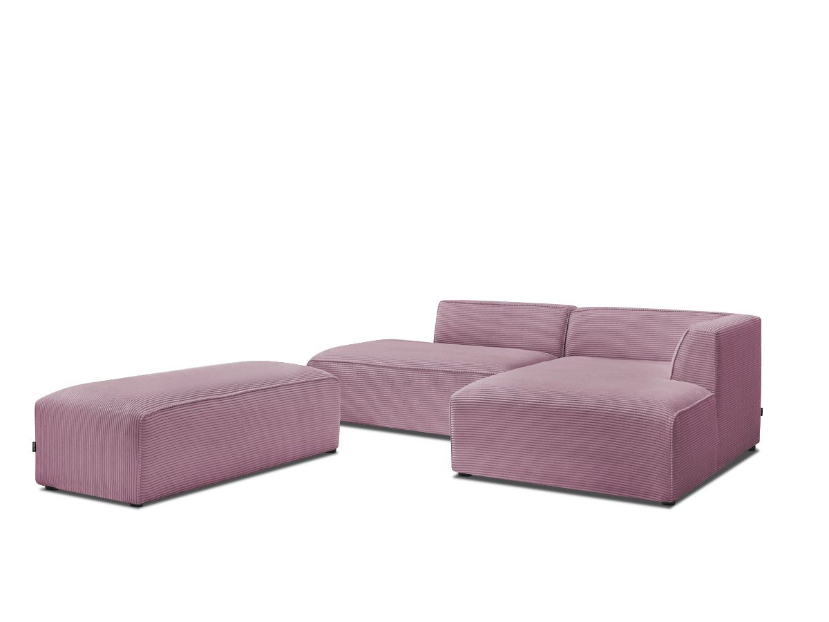 canapé d'angle fixe modulable megeve tissu velours côtelé avec pouf de couleur violet