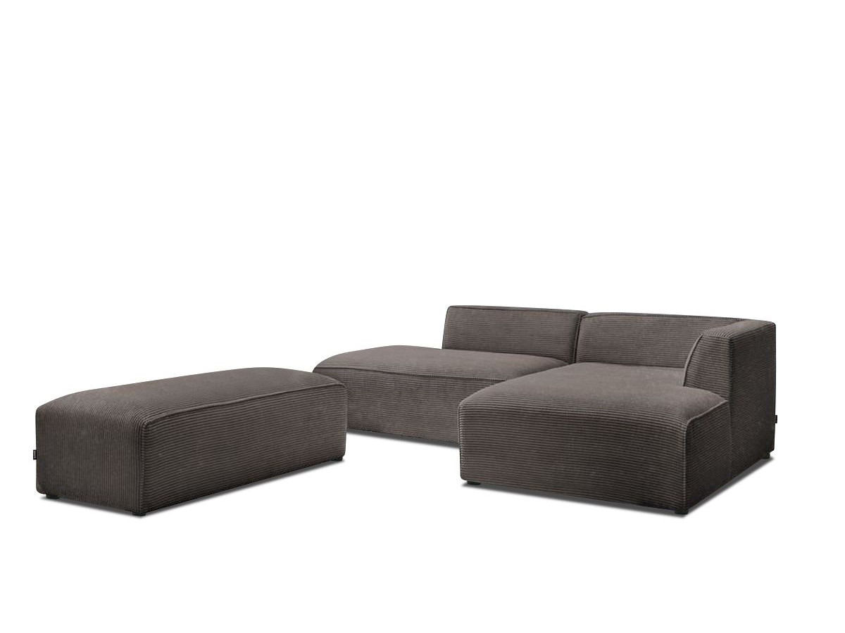 Canapé d'angle fixe modulable MEGEVE tissu velours côtelé avec pouf