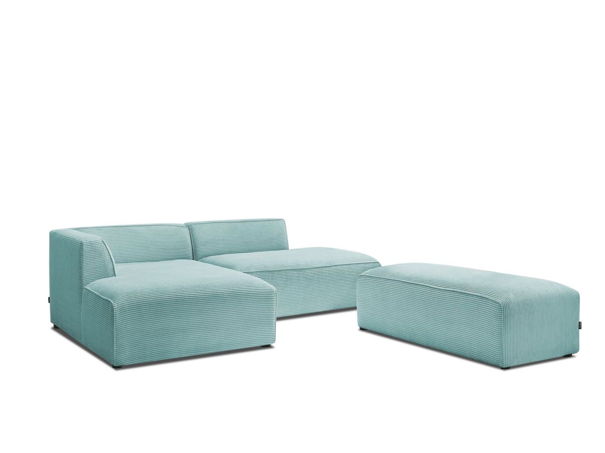 Canapé d'angle fixe modulable MEGEVE tissu velours côtelé avec pouf