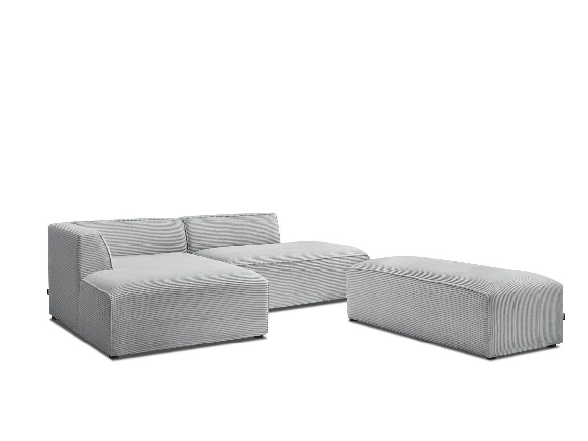 Canapé d'angle fixe modulable MEGEVE tissu velours côtelé avec pouf