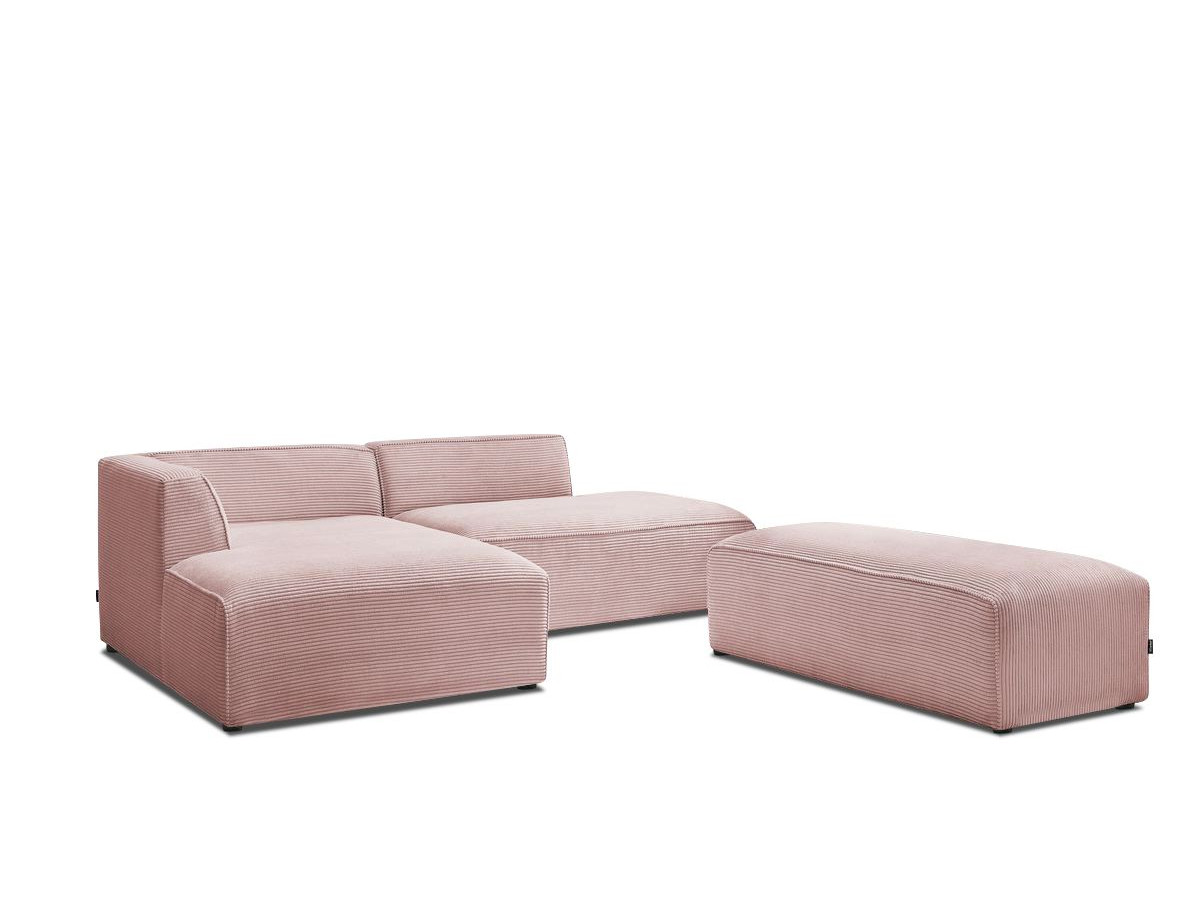 Canapé d'angle fixe modulable MEGEVE tissu velours côtelé avec pouf