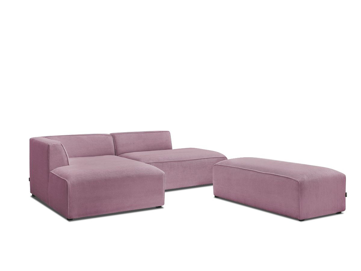 canapé d'angle fixe modulable megeve tissu velours côtelé avec pouf de couleur violet