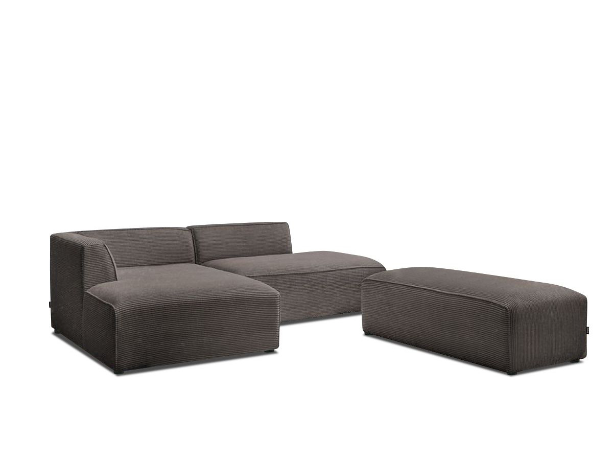 Canapé d'angle fixe modulable MEGEVE tissu velours côtelé avec pouf