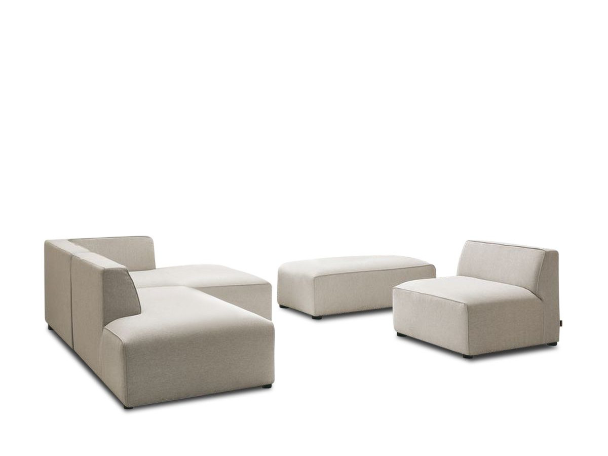 Canapé d'angle fixe modulable MEGEVE tissu chiné avec 1 chauffeuse et 1 pouf
