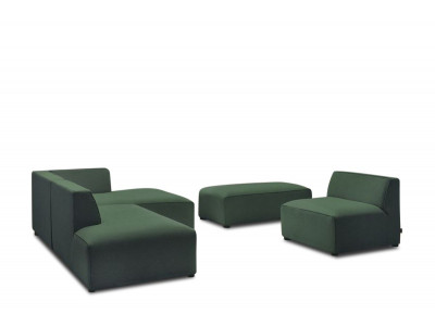 Canapé d'angle fixe modulable MEGEVE tissu chiné avec 1 chauffeuse et 1 pouf