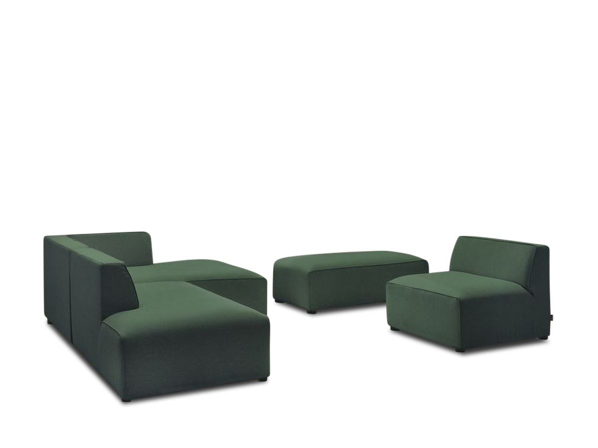 Canapé d'angle fixe modulable MEGEVE tissu chiné avec 1 chauffeuse et 1 pouf