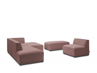 Canapé d'angle fixe modulable MEGEVE tissu chiné avec 1 chauffeuse et 1 pouf