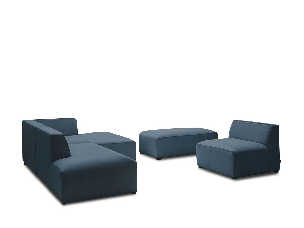Canapé d'angle fixe modulable MEGEVE tissu chiné avec 1 chauffeuse et 1 pouf